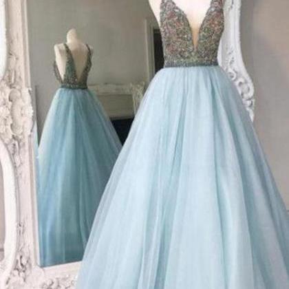 A Line Prom Dress, Elegant Prom Dresses, Blue Prom..