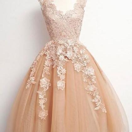 Champagne Lace Prom Dress,ball Gown Homecoming..
