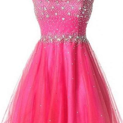 Pink Prom Dress,tulle Prom Dress, High Neck..