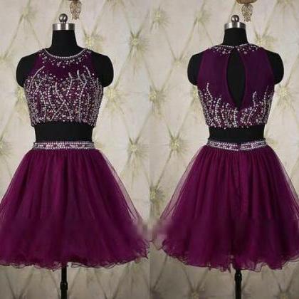 Grape Purple Prom Dress, Beading Homecoming Dress,..
