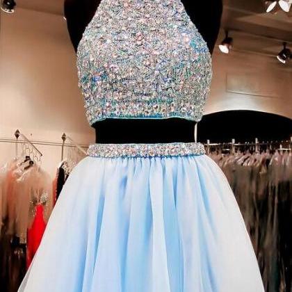 Two Pieces Light Blue Homecoming Dress,short Prom..
