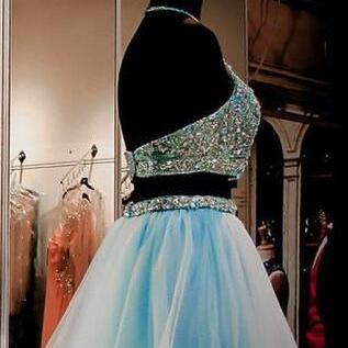 Two Pieces Light Blue Homecoming Dress,short Prom..