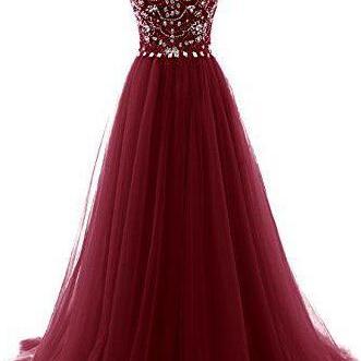 Tulle Prom Dress, Beading Prom Dres..