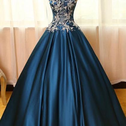 Blue Ball Gown Prom Dresses,stain Prom Dress, Lace..