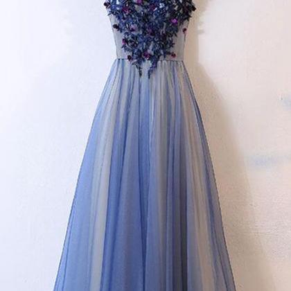 Blue Tulle Prom Dress, Prom Dress,round Neck Prom..