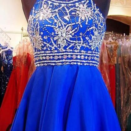 Sparkle Royal Blue Homecoming Dress,chiffon..