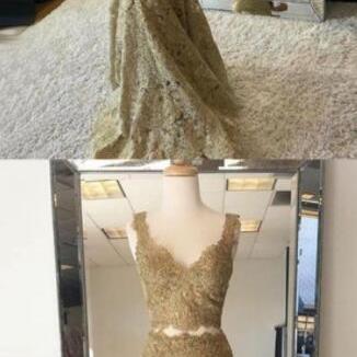 Two Piece Prom Dress,Lace prom Dres..