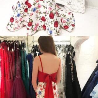 Two Piece Prom Dress,printing Prom Dress, Prom..