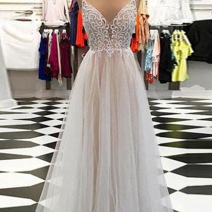 Champagne Tulle Prom Dress, Prom Dress,long Prom..