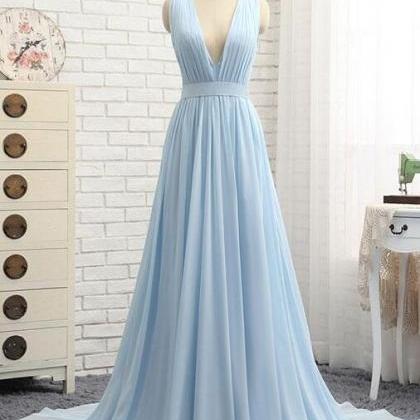 Simple Blue Prom Dress,long Bridesmaid..