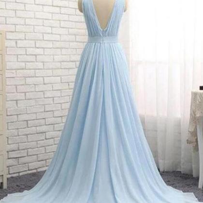Simple Blue Prom Dress,long Bridesmaid..