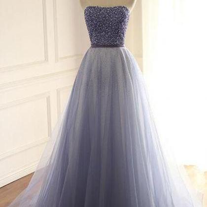 Sexy Blue Beaded Prom Dress,mermaid Prom..