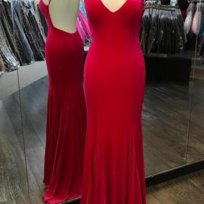 Sexy Backless Prom Dresses, Red Mermaid Prom..