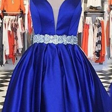 Royal Blue Homecoming Dress,sleeveless Homecoming..