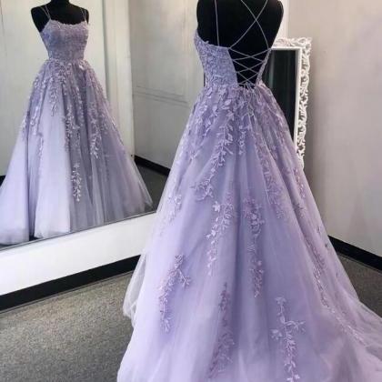 Mermaid Backless Lavender Prom Dresses With Lace