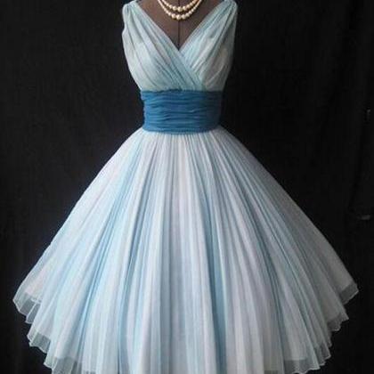 Cute V Neck Blue Short Prom Dresses