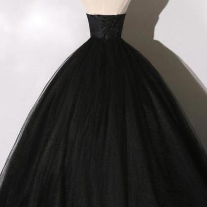 A Line Ball Gown Black Lace Long Prom Dresses