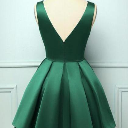 Cute Green Satin Short Homecoming Dresses