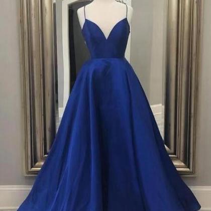 Spaghetti Straps A Line Blue Prom Dress