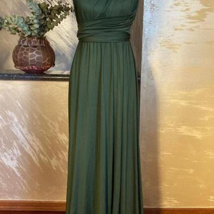 One Shoulder A Line Chiffon Olive Green Prom..