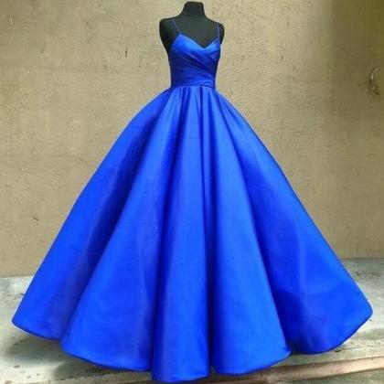 Spaghetti Straps Royal Blue Long Prom Dresses
