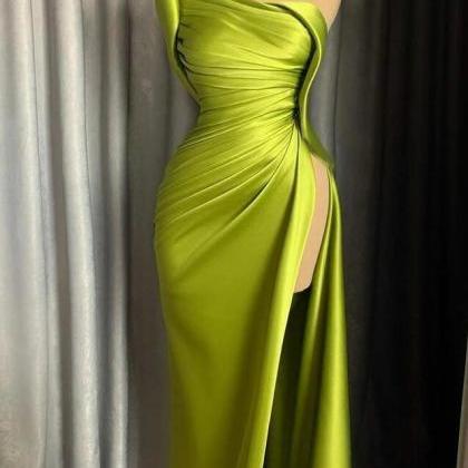Simple Green Long Stain Prom Dresses Evening Gowns