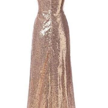 A Line Gold Long Sequin Prom Gowns
