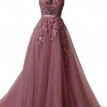 Halter A Line Brush Train Simple Lace Prom..