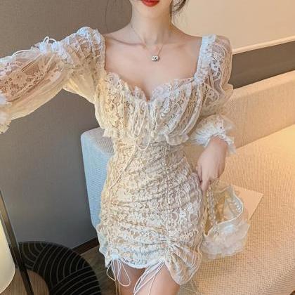 Sexy Puff Sleeve Lace Bodycon Dress