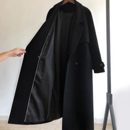 Fashion Black Woolen Coat