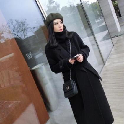 Fashion Black Woolen Coat
