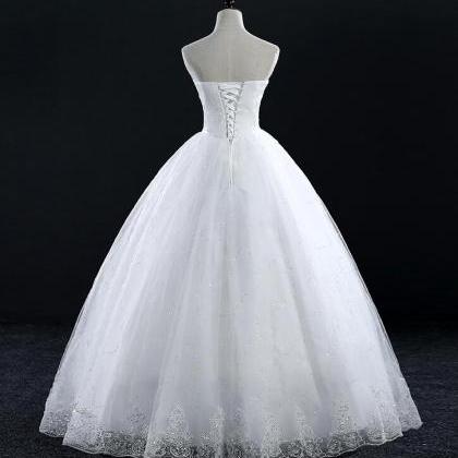 Strapless Lace Applique Full Length Bridal Gwon..