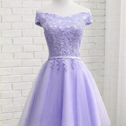Cute Light Purple Tulle Short Pom Dress