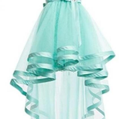 Lovely Tulle High Low Mint Green Short Prom..