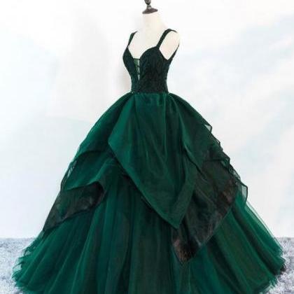 Vintage Ball Gown Green Long Prom Dress