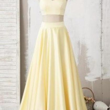 A Line Two Piece Long Yellow Formal Dress