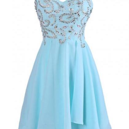 Simple Blue Chiffon Short Homecoming Gowns