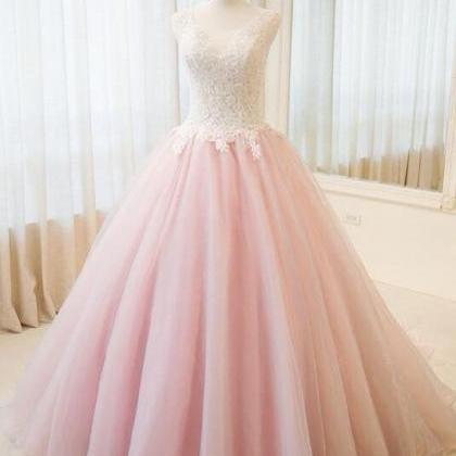Ball Gown Lace Pink Evening Dress