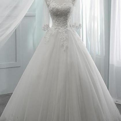 Scoop Neck A Line Tulle Wedding Dress With Lace..