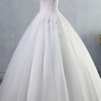 Ball Gown Tulle Long Wedding Dresses With Lace