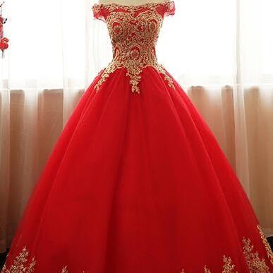 Princess Off Shoulder Formal Red Evening Dress..