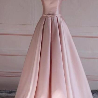 A Line Floor Length Pink Evening Dress Formal Gown