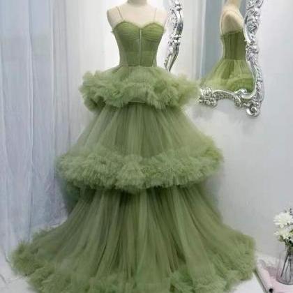 Strap Luxury Long Green Party Dress