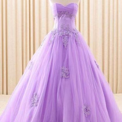 Strapless A Line Purple Evening Dress