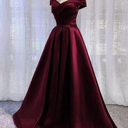 Elegant A-line Off The Shoulder Wine Red Prom..