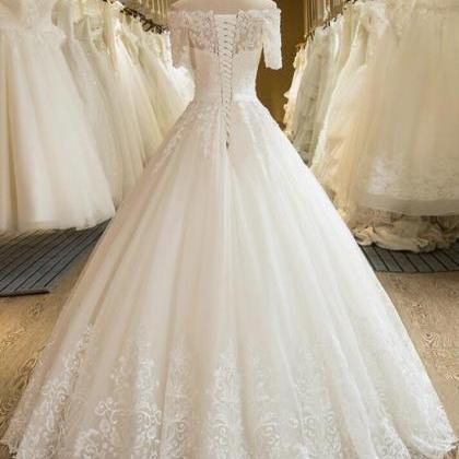 Princess A-line Short Sleeve Lace Wedding Dresses