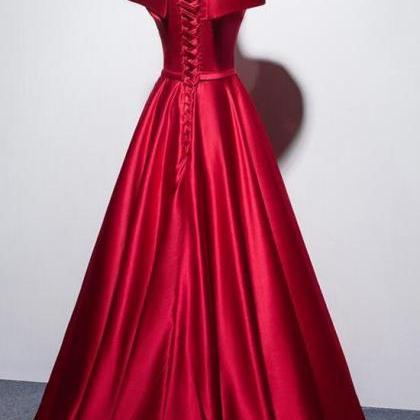 Simple A Line Red Satin Long Prom Dress