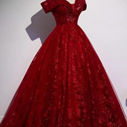 Wine Red Off Shoulder Ball Gown Prom Dress
