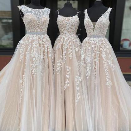 A Line Tulle Lace Prom Formal Dress