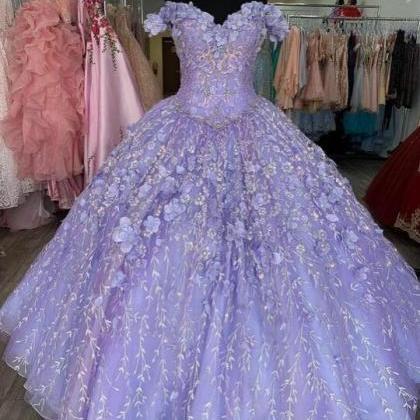 Off Shoulder A Line Purple Ball Gown Evening..